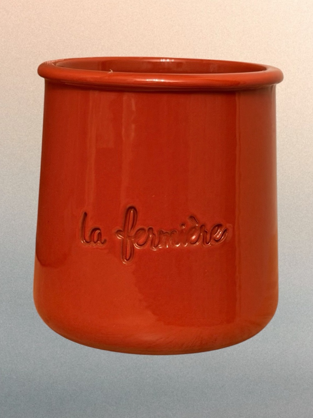 La Fermière Yogurt Rusty Orange Embossed Ceramic Crock Jar Ramekin
